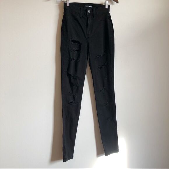 Fashion Nova Distressed High Waist Skinny Leg Jeggings Denim Jeans Black - Picture 1 of 12